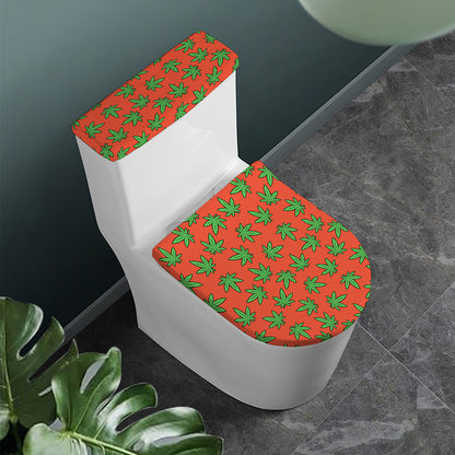 Hemp Leaf Pattern Print Toilet Lid And Tank Cover Set