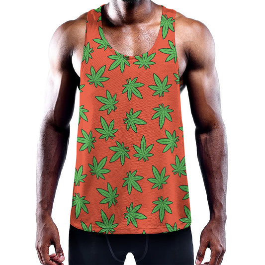 Hemp Leaf Pattern Print Training Tank Top