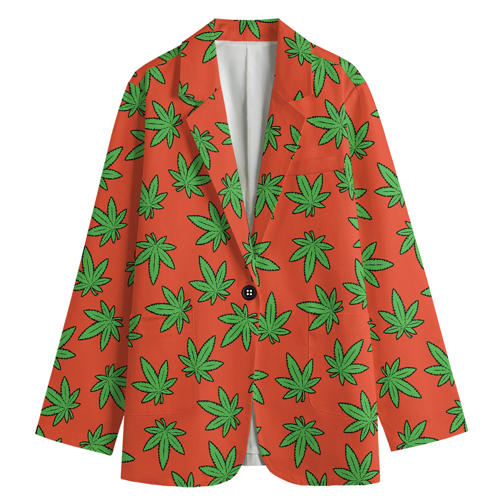 Hemp Leaf Pattern Print Women's Blazer