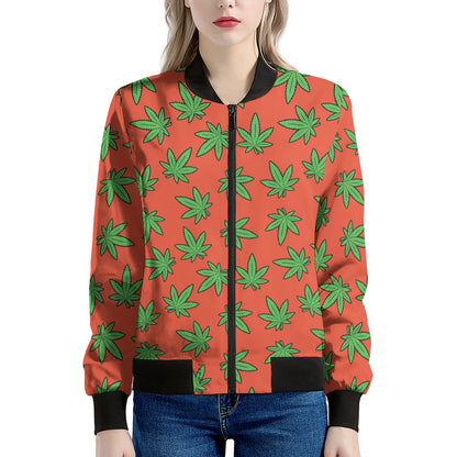 Hemp Leaf Pattern Print Women's Bomber Jacket