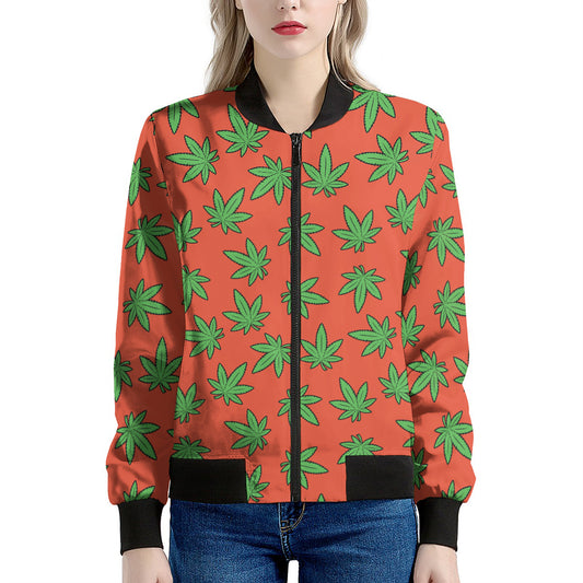 Hemp Leaf Pattern Print Women's Bomber Jacket