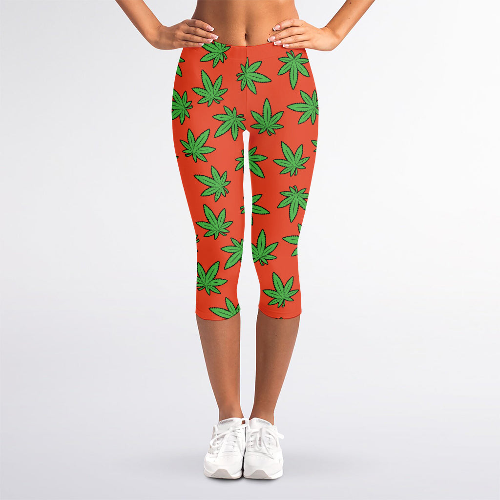 Hemp Leaf Pattern Print Women's Capri Leggings