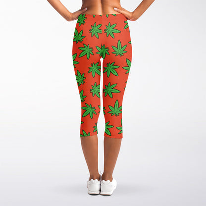 Hemp Leaf Pattern Print Women's Capri Leggings