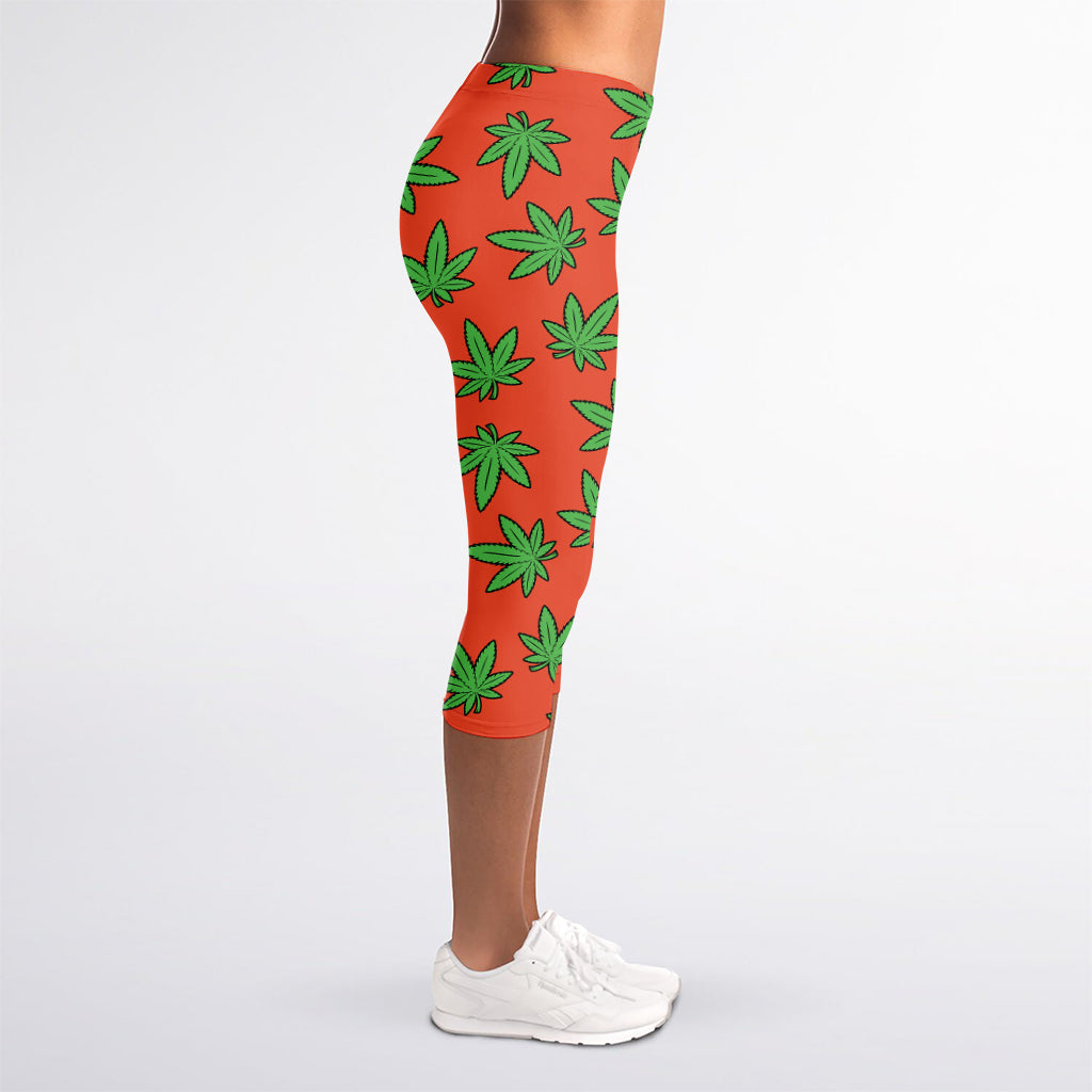 Hemp Leaf Pattern Print Women's Capri Leggings