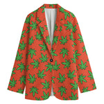 Hemp Leaf Pattern Print Women's Cotton Blazer
