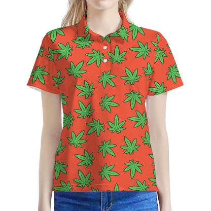 Hemp Leaf Pattern Print Women's Polo Shirt