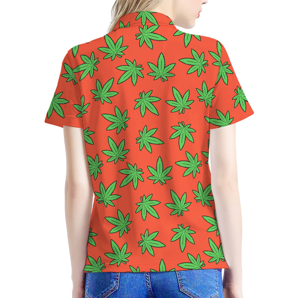 Hemp Leaf Pattern Print Women's Polo Shirt