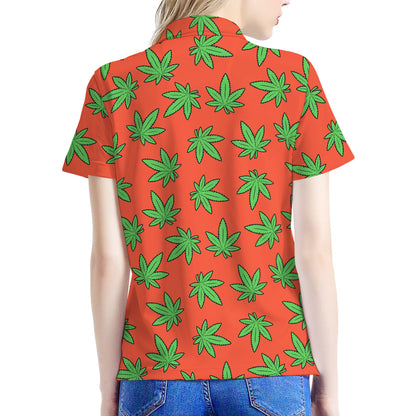 Hemp Leaf Pattern Print Women's Polo Shirt