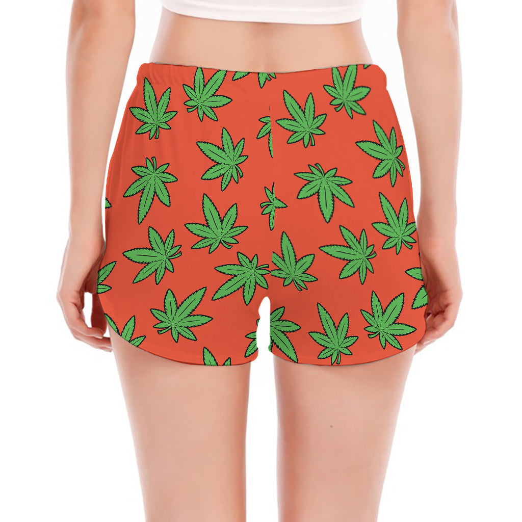 Hemp Leaf Pattern Print Women's Split Running Shorts