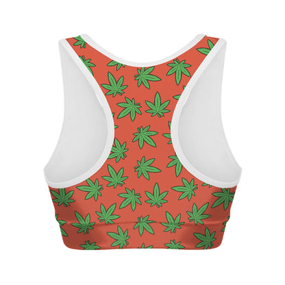 Hemp Leaf Pattern Print Women's Sports Bra