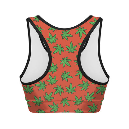 Hemp Leaf Pattern Print Women's Sports Bra