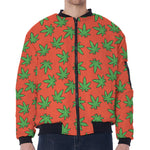 Hemp Leaf Pattern Print Zip Sleeve Bomber Jacket