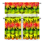 Hemp Leaf Reggae Pattern Print 3 Piece Kitchen Curtains