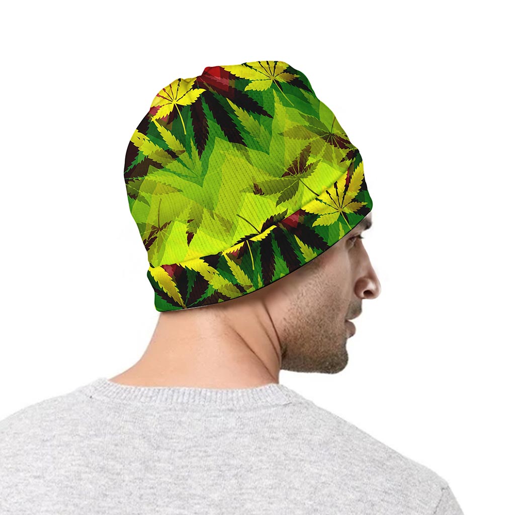 Hemp Leaf Reggae Pattern Print Beanie