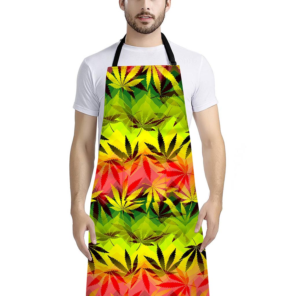 Hemp Leaf Reggae Pattern Print Bib Apron With Pocket