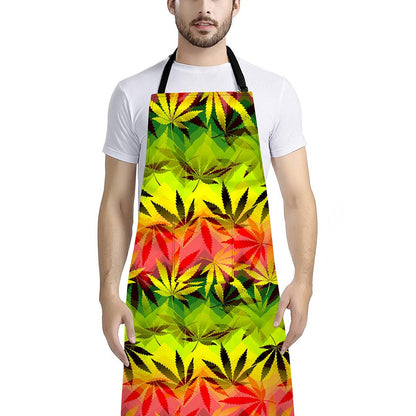 Hemp Leaf Reggae Pattern Print Bib Apron With Pocket