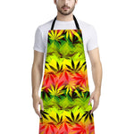 Hemp Leaf Reggae Pattern Print Bib Apron With Pocket
