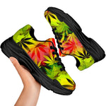 Hemp Leaf Reggae Pattern Print Black Chunky Shoes