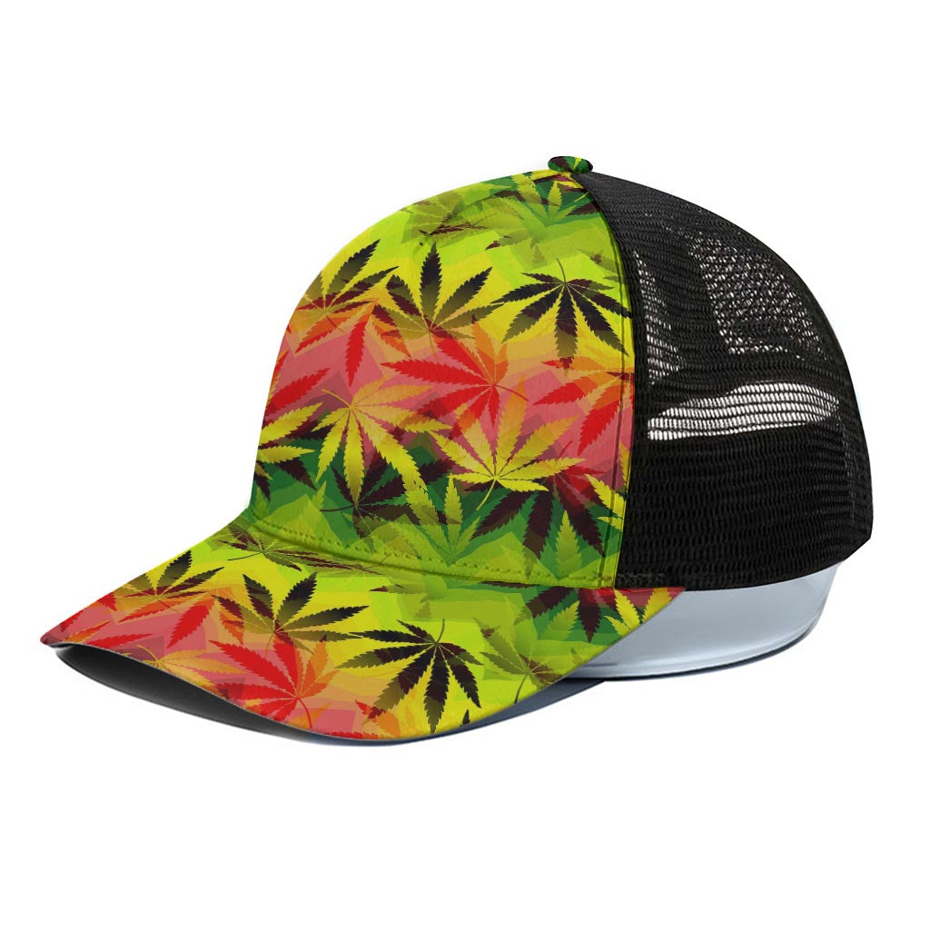 Hemp Leaf Reggae Pattern Print Black Mesh Trucker Cap