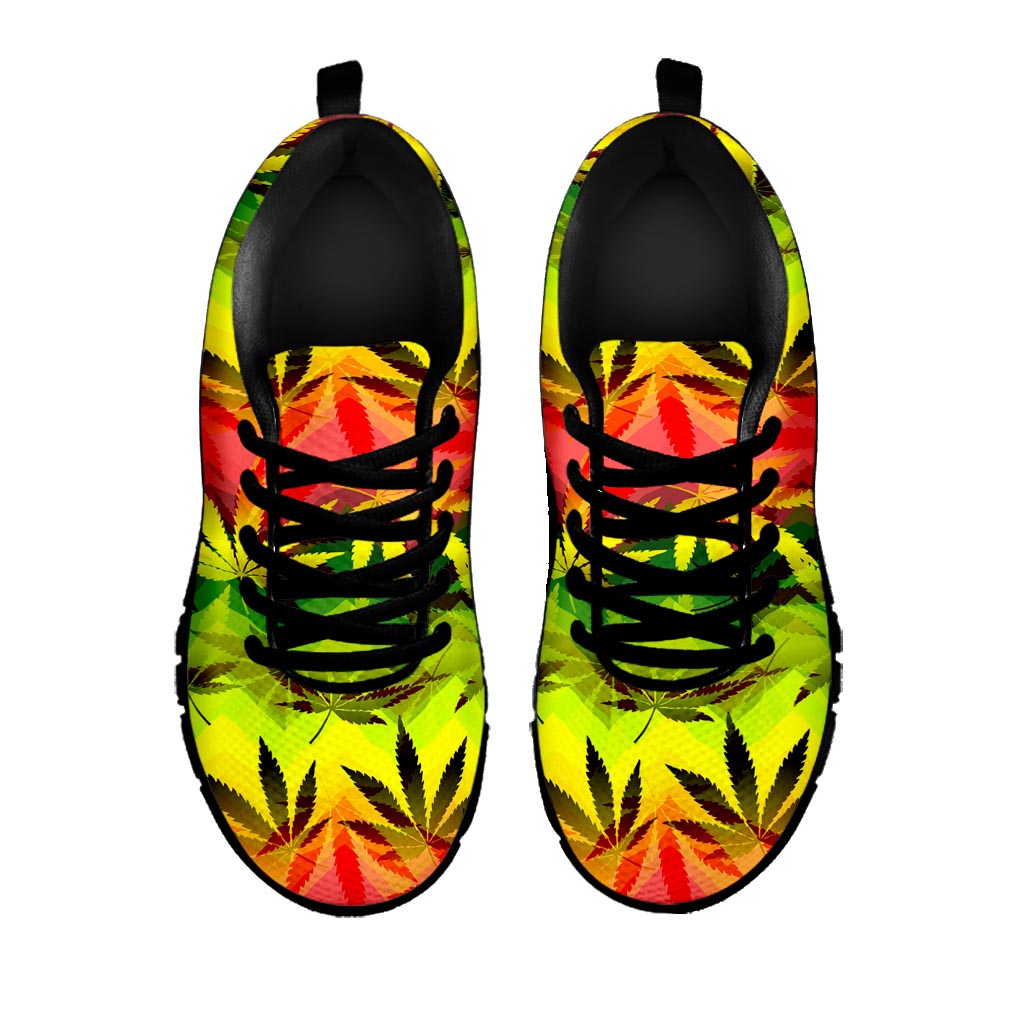 Hemp Leaf Reggae Pattern Print Black Running Shoes