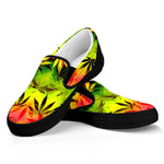 Hemp Leaf Reggae Pattern Print Black Slip On Sneakers