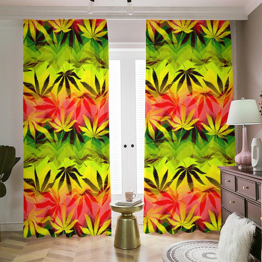 Hemp Leaf Reggae Pattern Print Blackout Pencil Pleat Curtains