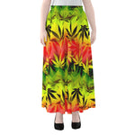 Hemp Leaf Reggae Pattern Print Chiffon Maxi Skirt