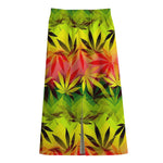 Hemp Leaf Reggae Pattern Print Cotton Front Slit Maxi Skirt