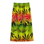 Hemp Leaf Reggae Pattern Print Cotton Front Slit Maxi Skirt