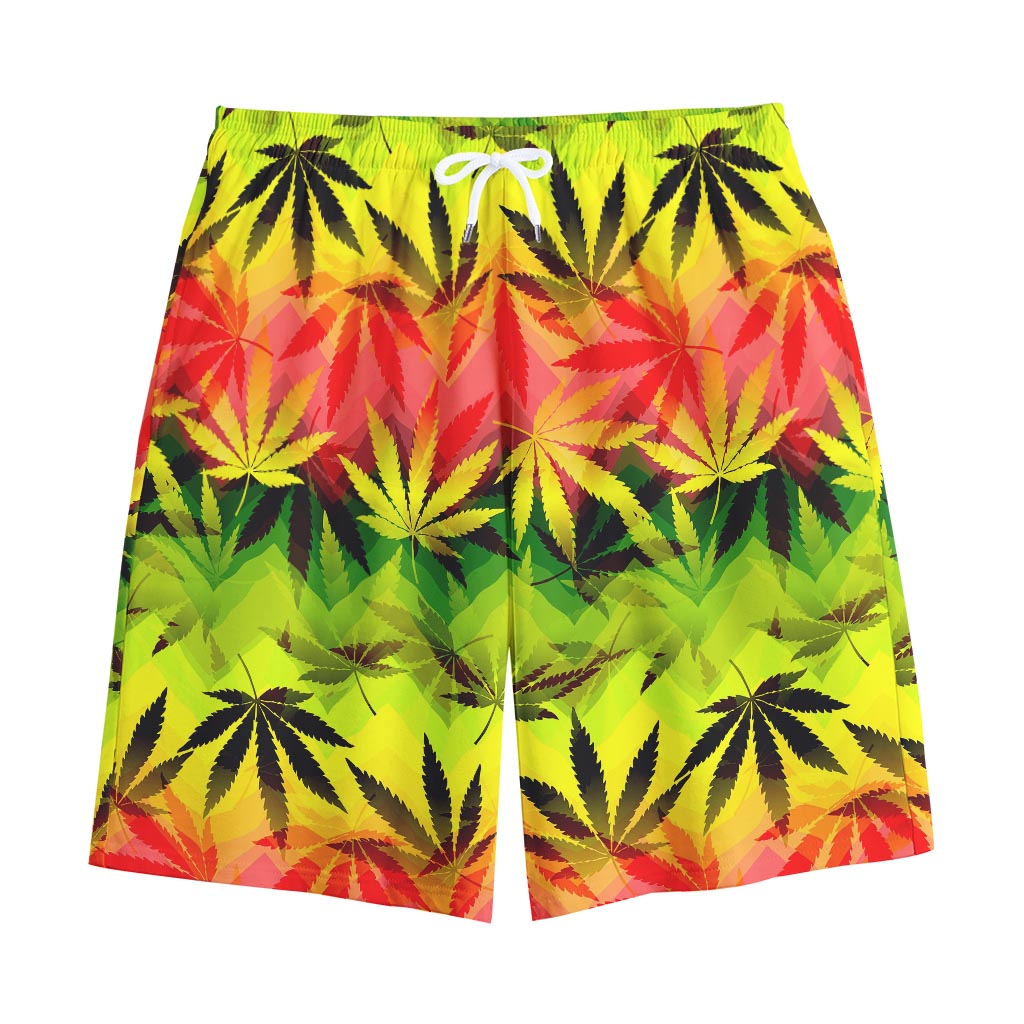 Hemp Leaf Reggae Pattern Print Cotton Shorts