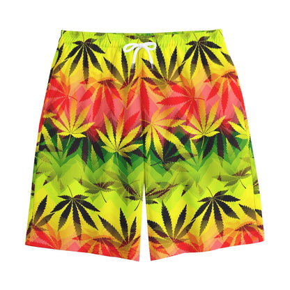 Hemp Leaf Reggae Pattern Print Cotton Shorts