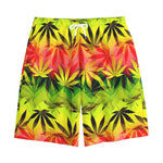 Hemp Leaf Reggae Pattern Print Cotton Shorts