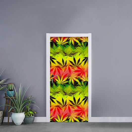 Hemp Leaf Reggae Pattern Print Door Sticker