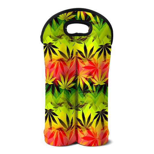Hemp Leaf Reggae Pattern Print Double Neoprene Wine Tote