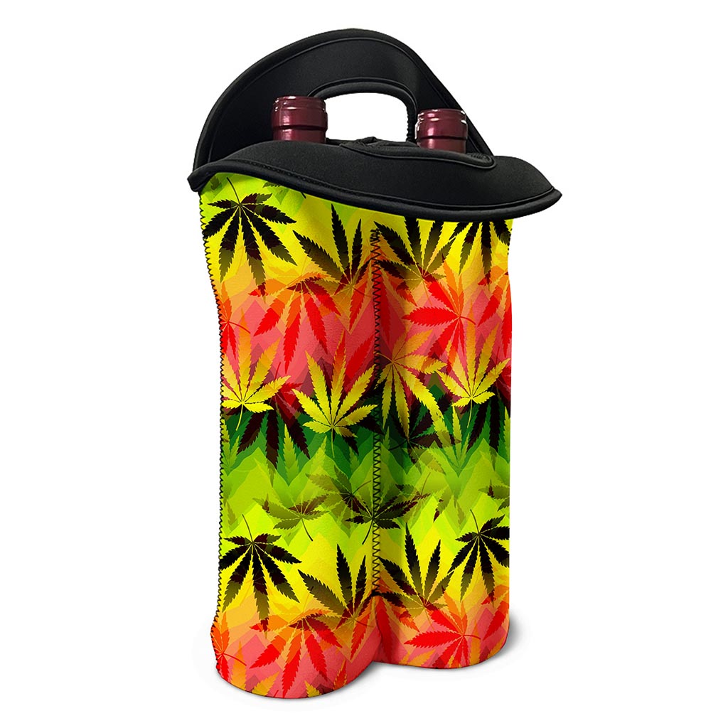 Hemp Leaf Reggae Pattern Print Double Neoprene Wine Tote