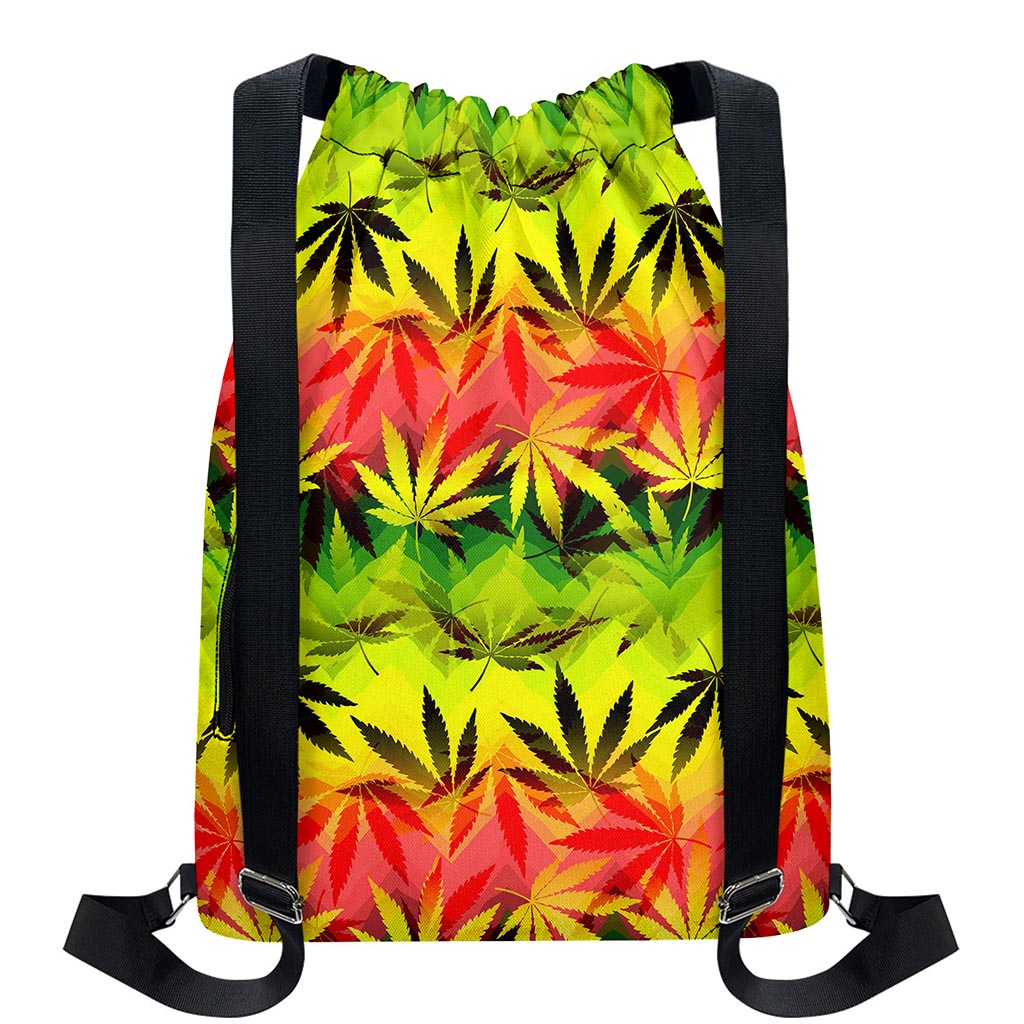 Hemp Leaf Reggae Pattern Print Drawstring Backpack