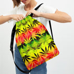 Hemp Leaf Reggae Pattern Print Drawstring Backpack