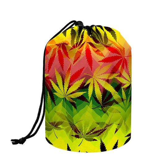 Hemp Leaf Reggae Pattern Print Drawstring Makeup Bag