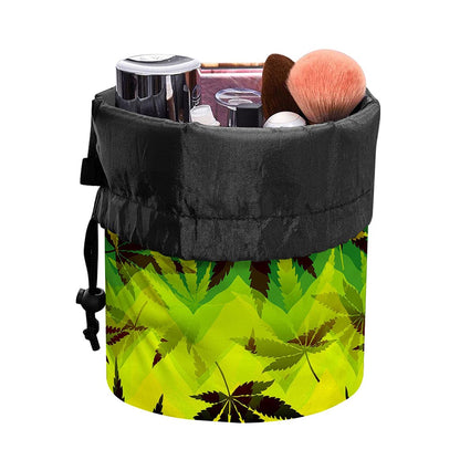 Hemp Leaf Reggae Pattern Print Drawstring Makeup Bag