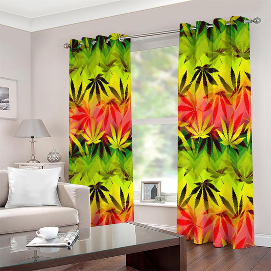 Hemp Leaf Reggae Pattern Print Extra Wide Grommet Curtains