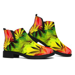 Hemp Leaf Reggae Pattern Print Flat Ankle Boots