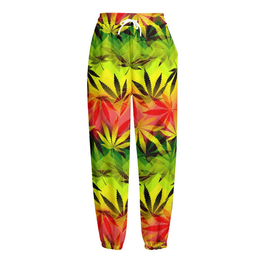 Hemp Leaf Reggae Pattern Print Fleece Lined Knit Pants