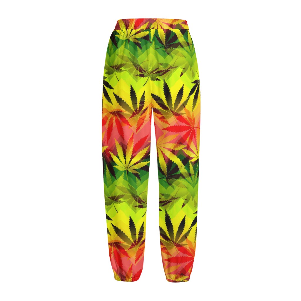 Hemp Leaf Reggae Pattern Print Fleece Lined Knit Pants