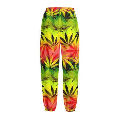 Hemp Leaf Reggae Pattern Print Fleece Lined Knit Pants