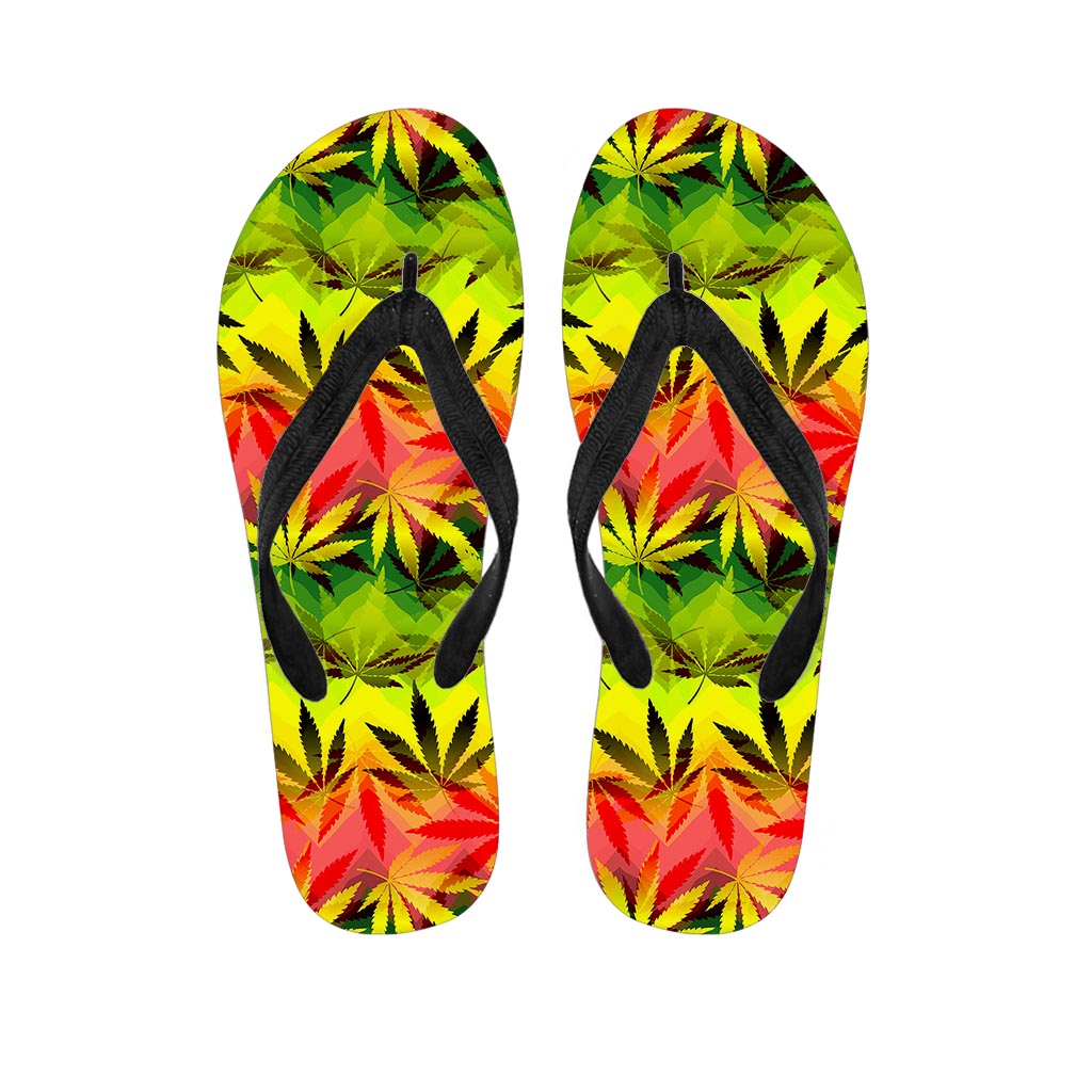 Hemp Leaf Reggae Pattern Print Flip Flops