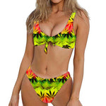 Hemp Leaf Reggae Pattern Print Front Bow Tie Bikini