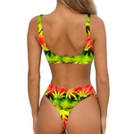 Hemp Leaf Reggae Pattern Print Front Bow Tie Bikini