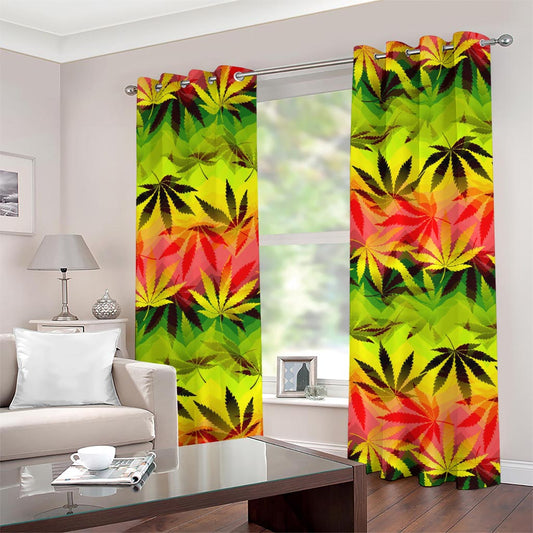 Hemp Leaf Reggae Pattern Print Grommet Curtains