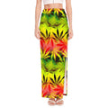 Hemp Leaf Reggae Pattern Print High Slit Maxi Skirt