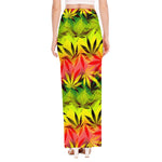 Hemp Leaf Reggae Pattern Print High Slit Maxi Skirt